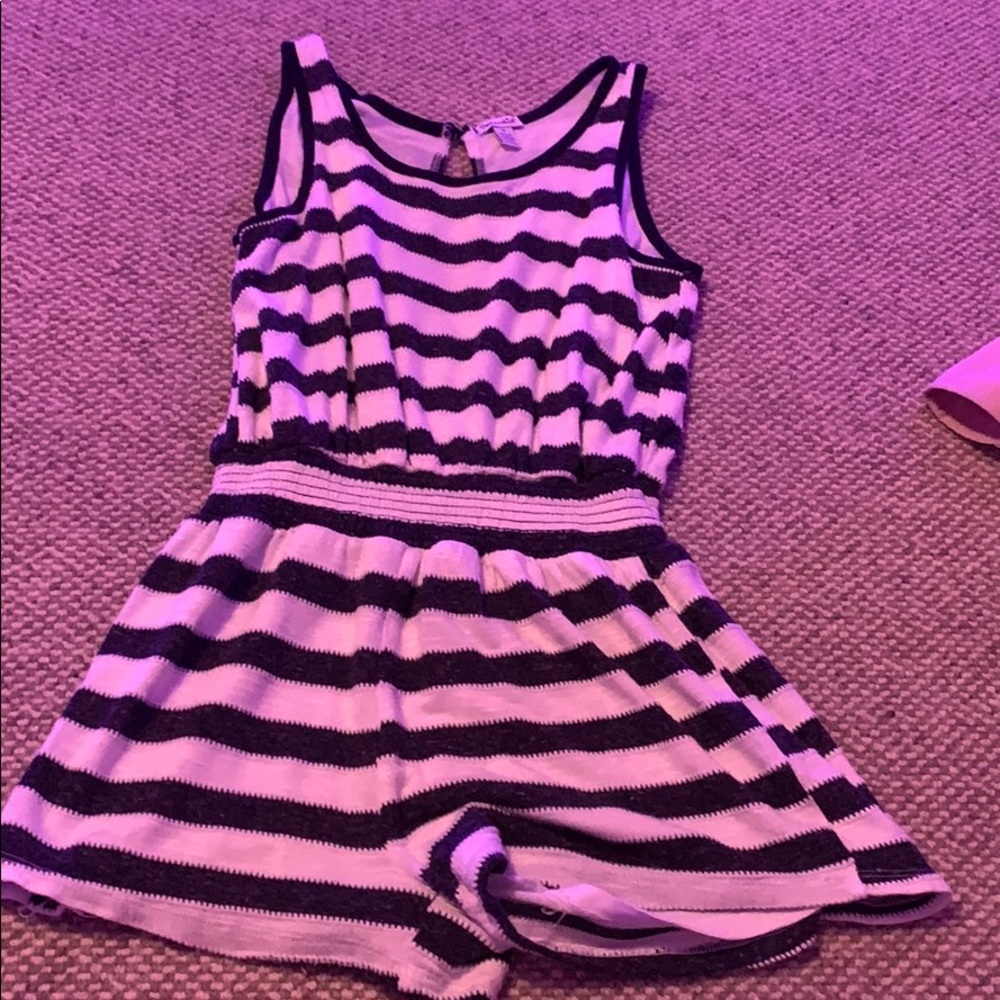 Navy and white striped romper